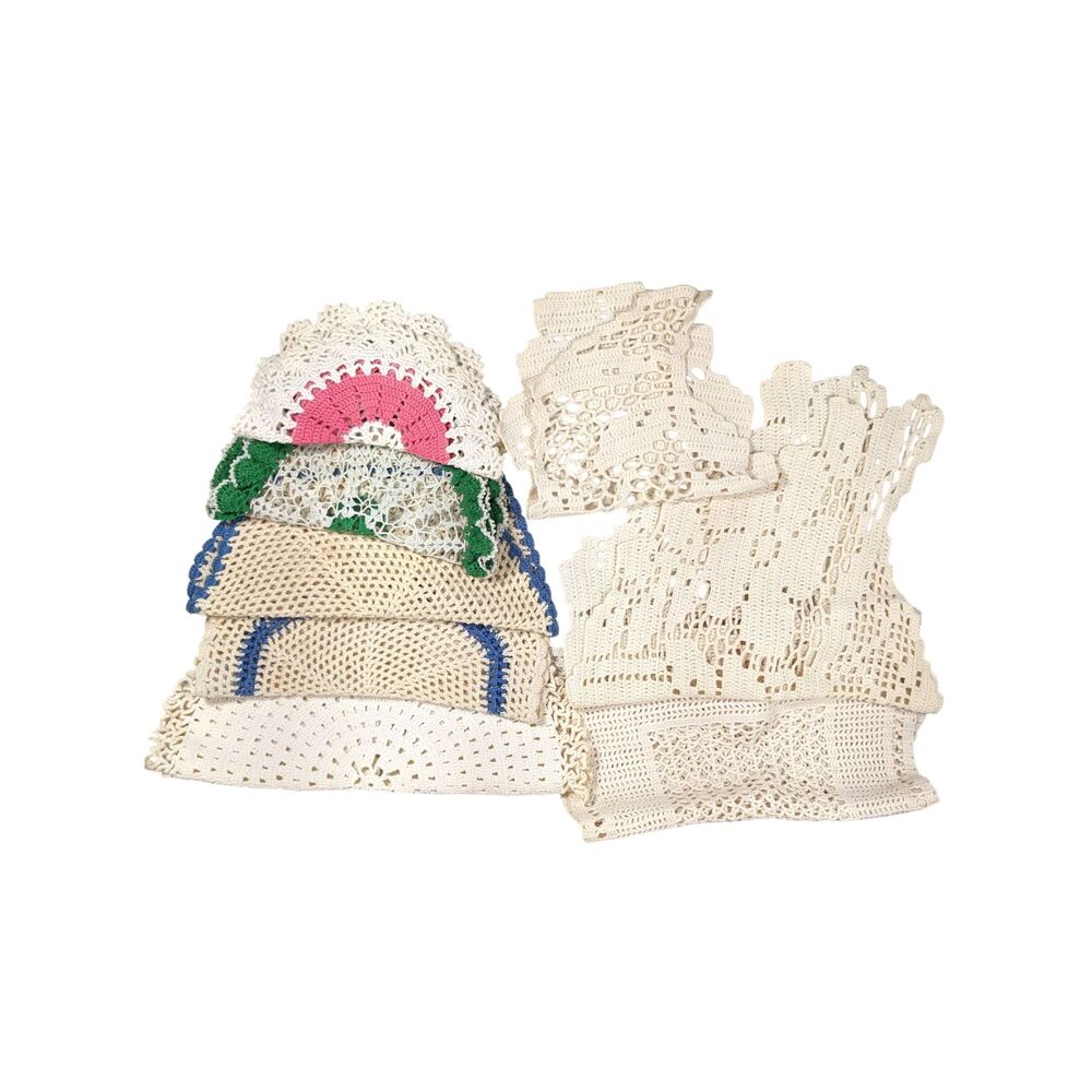 8 Cotton Doilies Handmade Lace Vintage Crochet Cottage Farmhouse Chic 1940s-1960
